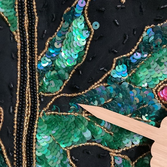 NITELINE Vintage Christmas Floral Sparkly Beaded Sequined Silk Jacket size XL - Picture 12 of 13